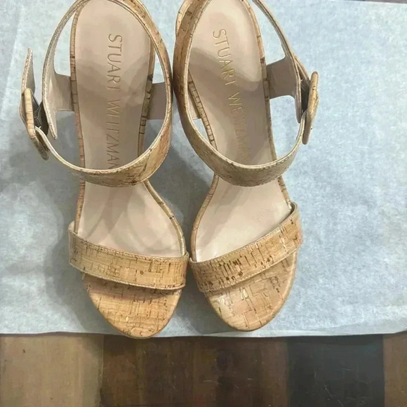 Stuart Weitzman white cork
heeled shoes. 
-WORN ONCE - Picture 5 of 7